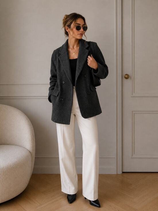 Other Jackets & Blazers - Women’s Gray Double Breasted Wool Blend Peacoat Jacket Long Coat Classic S M